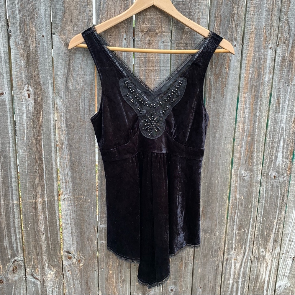 Express Black Sleeveless Velour Top with Beaded Detail‎ Size Small